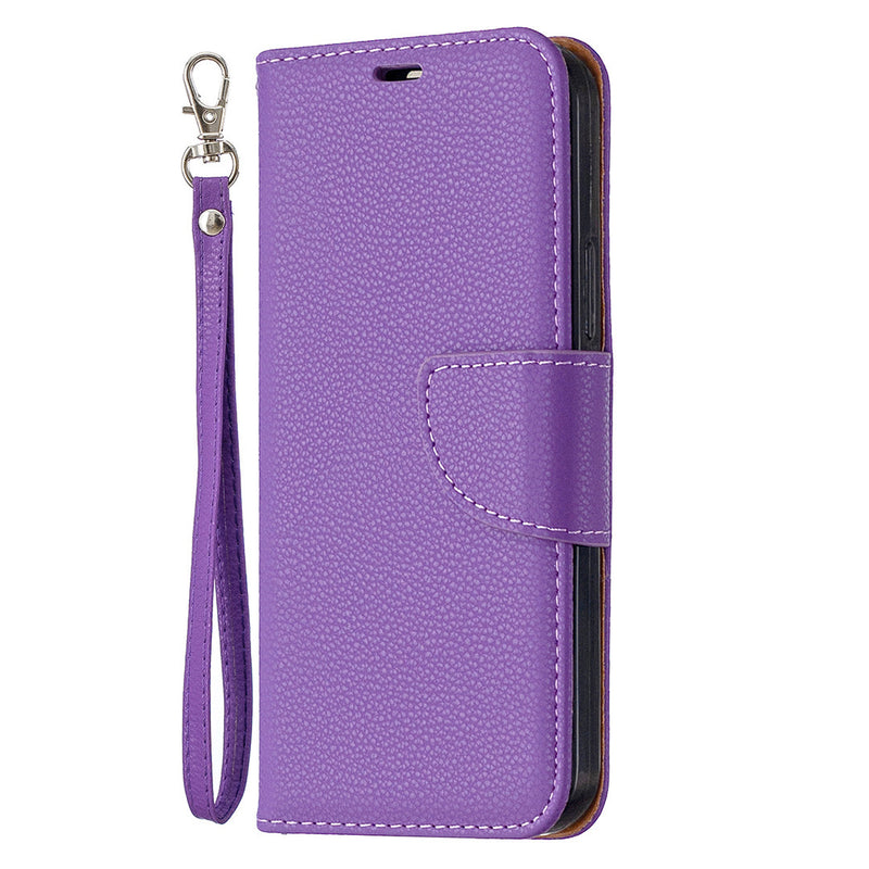 Lychee Pattern Solid Color Flip Leather Case Wallet Lanyard Phone Case