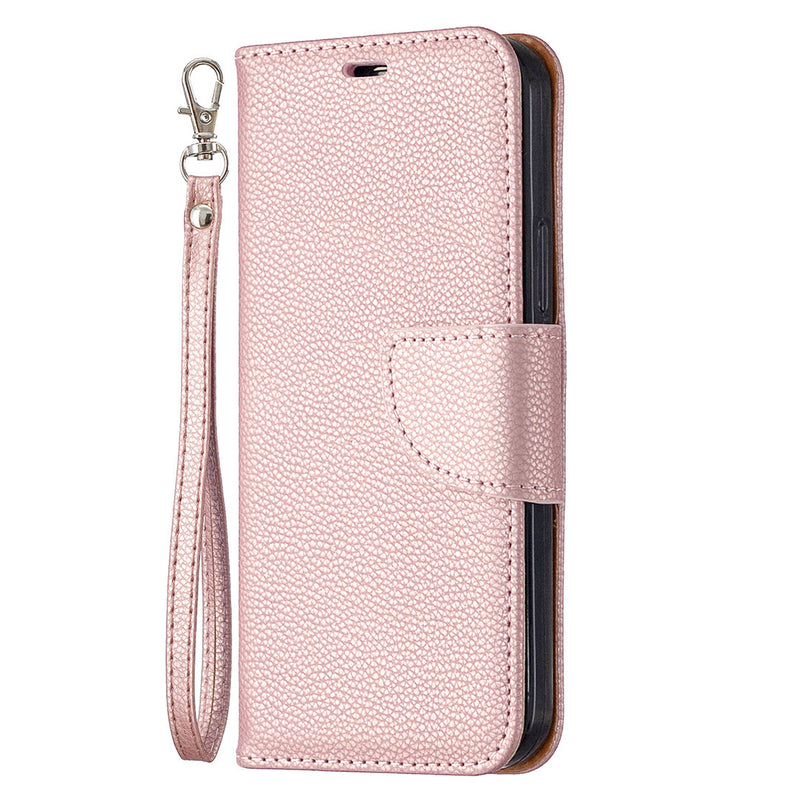 Lychee Pattern Solid Color Flip Leather Case Wallet Lanyard Phone Case