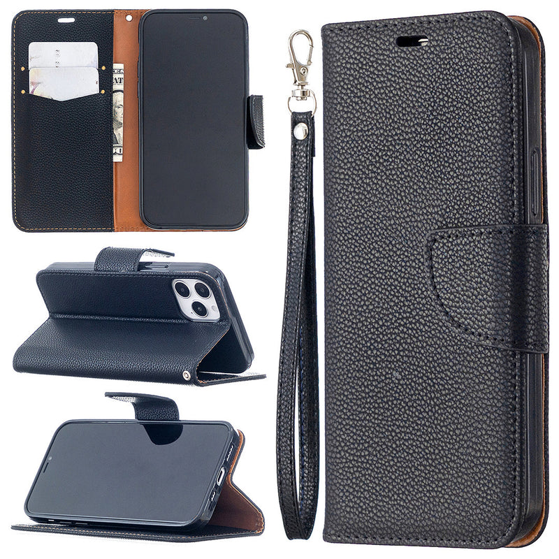 Lychee Pattern Solid Color Flip Leather Case Wallet Lanyard Phone Case