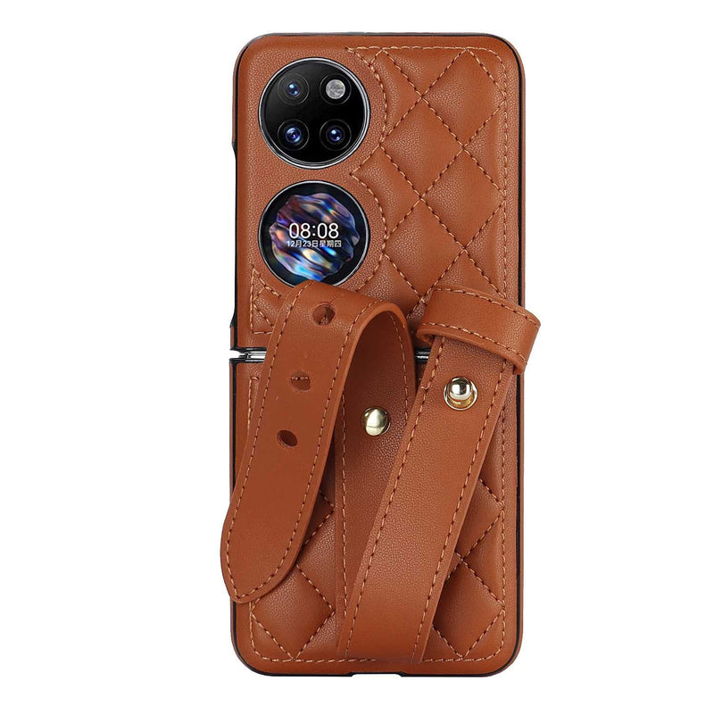 Wrist Strap Foldable Screen Stitching Plaid Phone Case