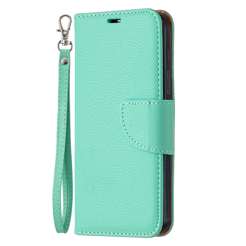 Lychee Pattern Solid Color Flip Leather Case Wallet Lanyard Phone Case