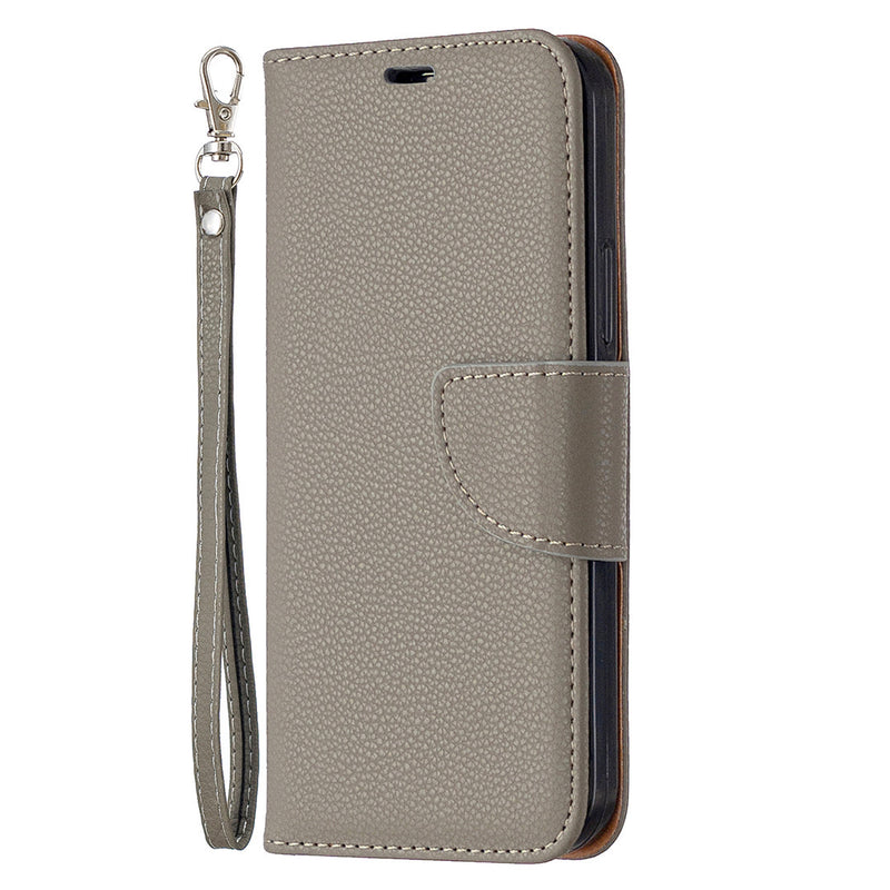 Lychee Pattern Solid Color Flip Leather Case Wallet Lanyard Phone Case