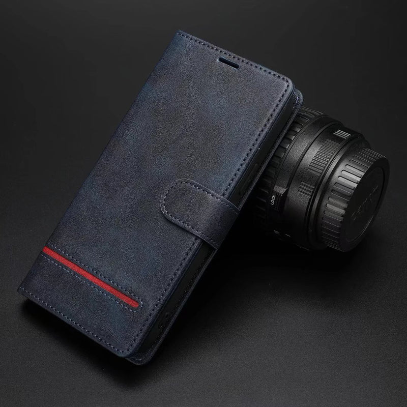 Business Pure Color Phone Flip Card Slot Holder Leather Case